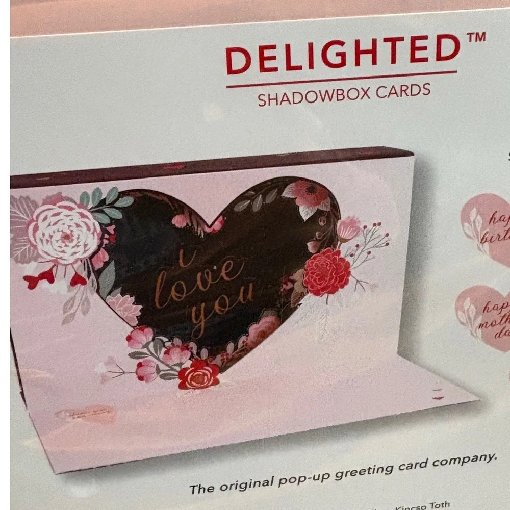 Love Delighted Floral Heart Shadowbox Card Push Button Light Anniversary Wedding